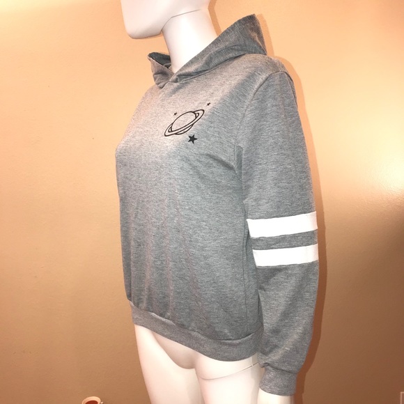 Jersey Stripe Pullover Hoodie Sweatshirt Womens Size XL Junior Grey Saturn - Picture 10 of 11